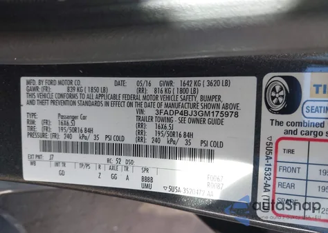 2016 Ford Fiesta Se из США, поврежденный, VIN 3FADP4BJ3GM175978